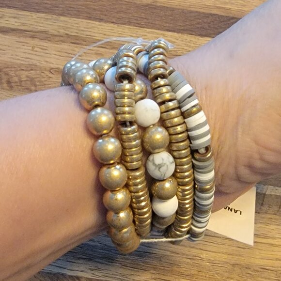 Meghan Browne Style Lana Howlite 5 Strand Boho Stretch Bracelets - Picture 4 of 15